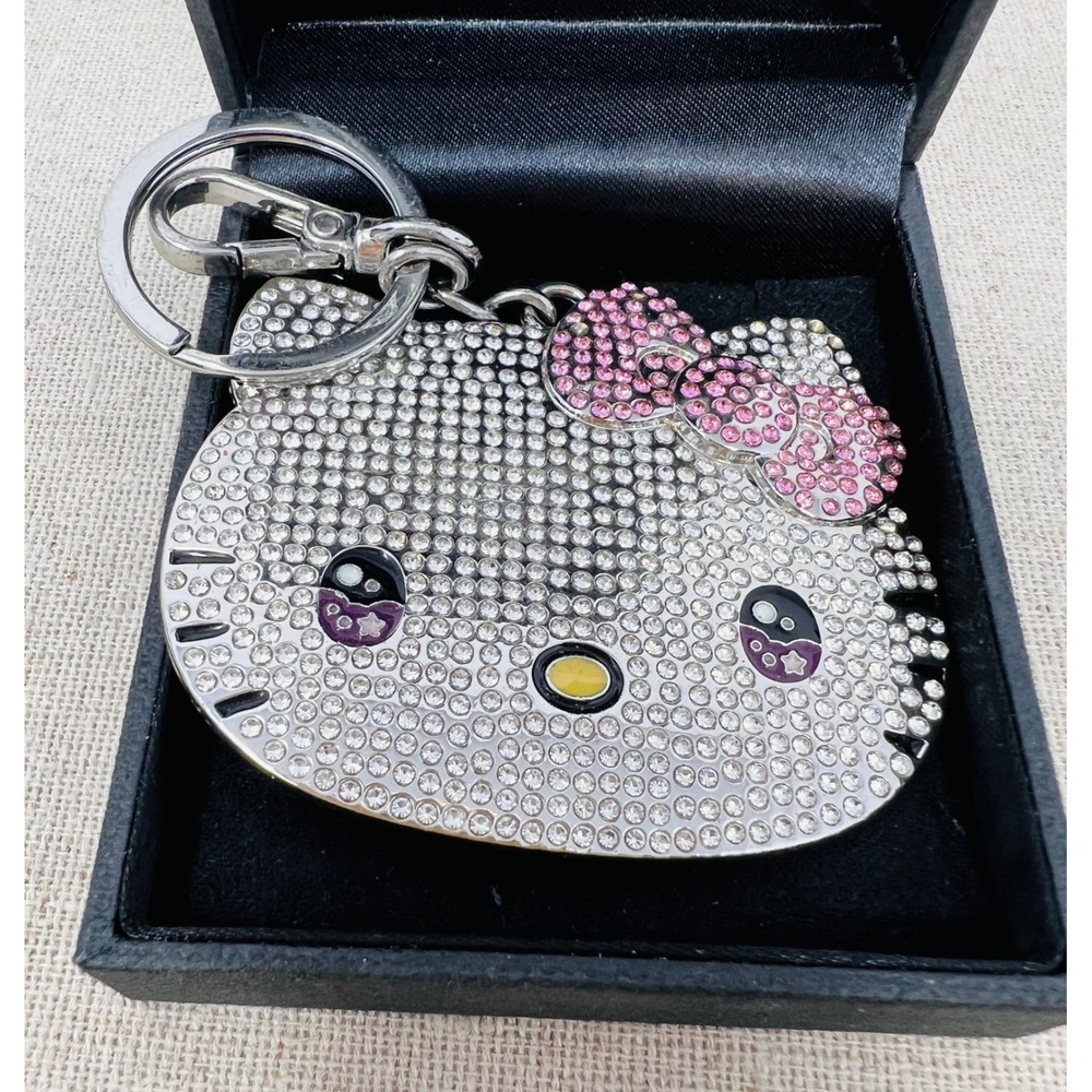 Hello Kitty Forever 21 Rhinestone Keychain Sanrio Silver Pink Bow Bag Charm
